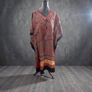 Hand Block Printed Ajrakh Modal Silk Kaftan